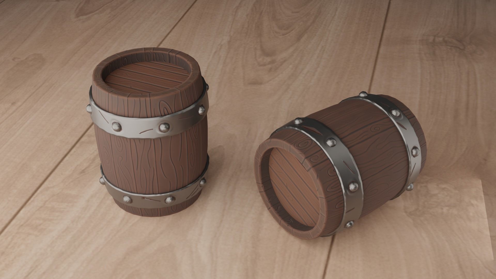 Stylized Wooden Barrel Low-poly 3D model_1