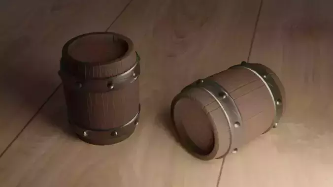 Stylized Wooden Barrel Low-poly 3D model