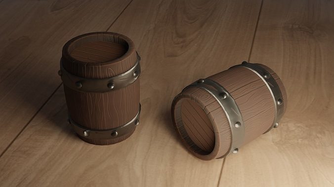 Stylized Wooden Barrel Low-poly 3D model