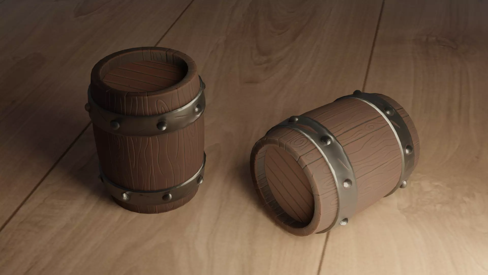 Stylized Wooden Barrel Low-poly 3D model_0