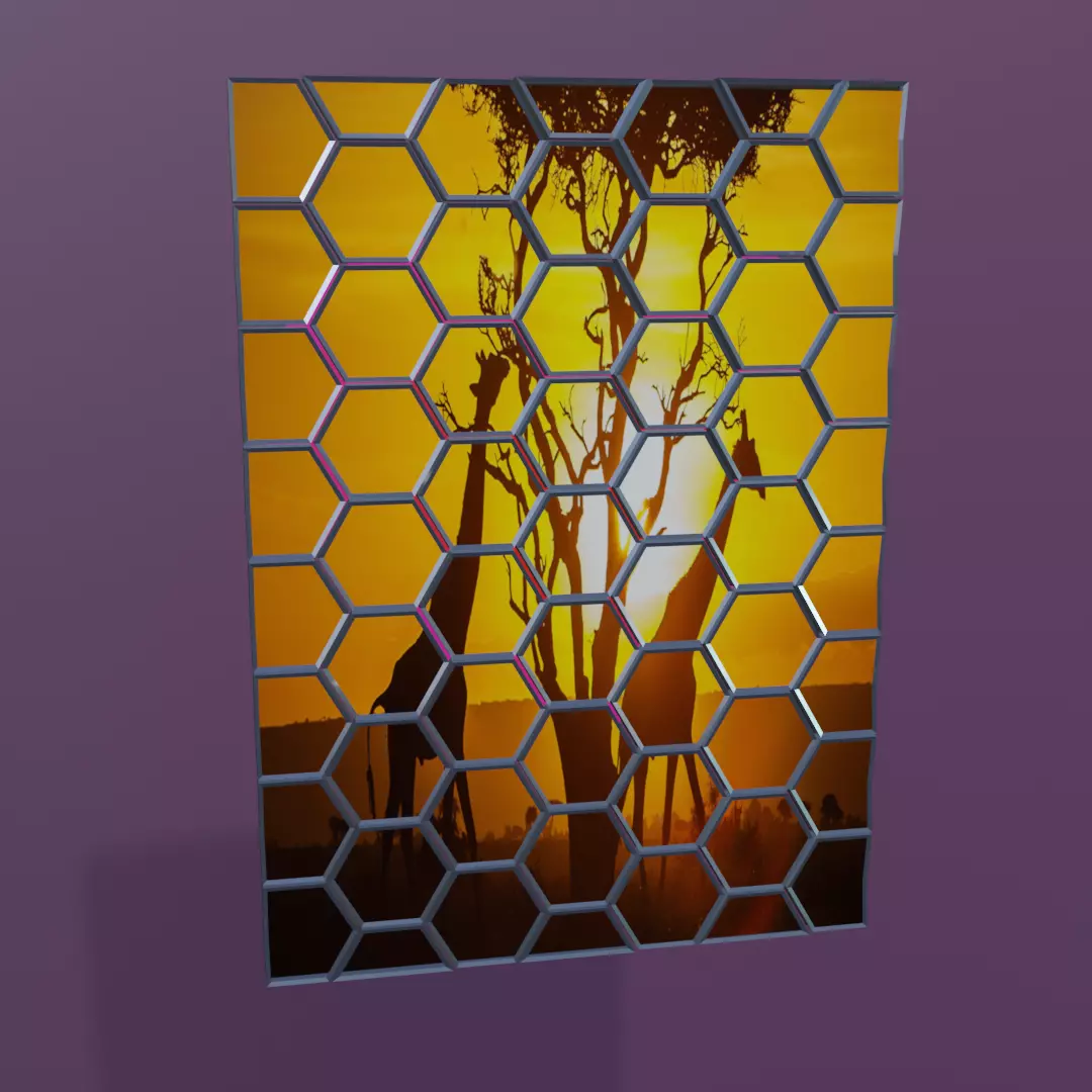 Wall-Art giraffes and sunset on hexagonal frame 3D model