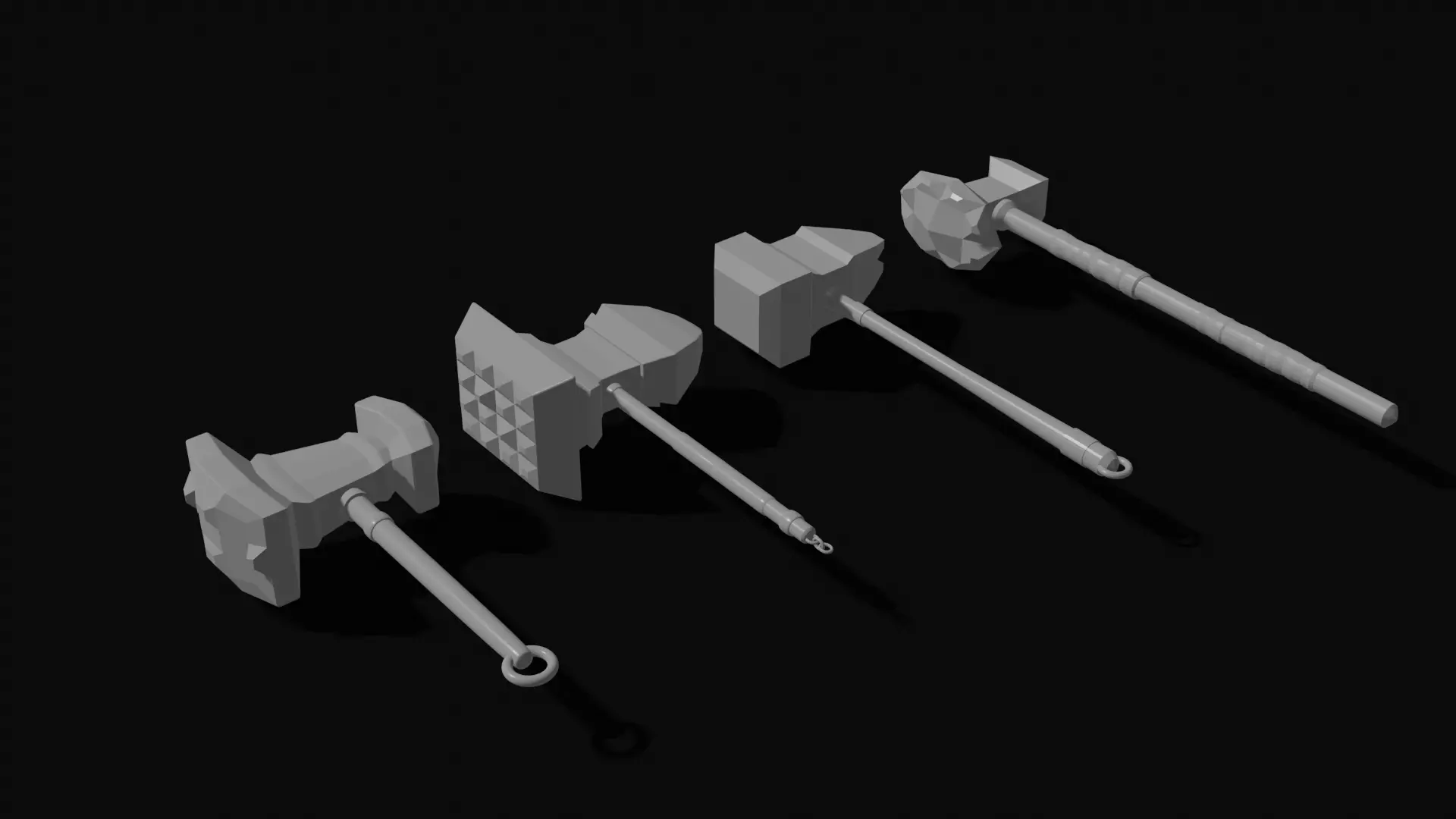 Collection of fantasy hammers in a minimalist style Free low-poly 3D model