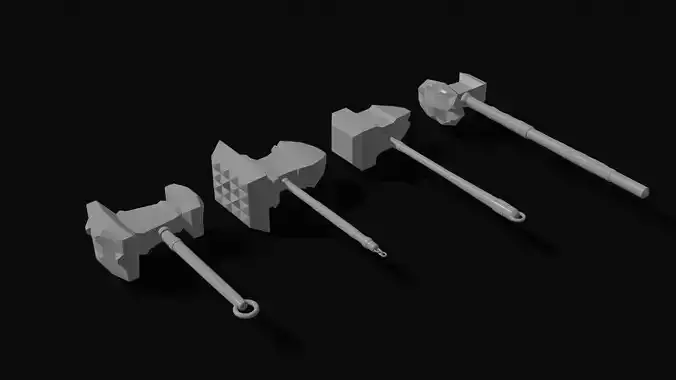 Collection of fantasy hammers in a minimalist style Free low-poly 3D model