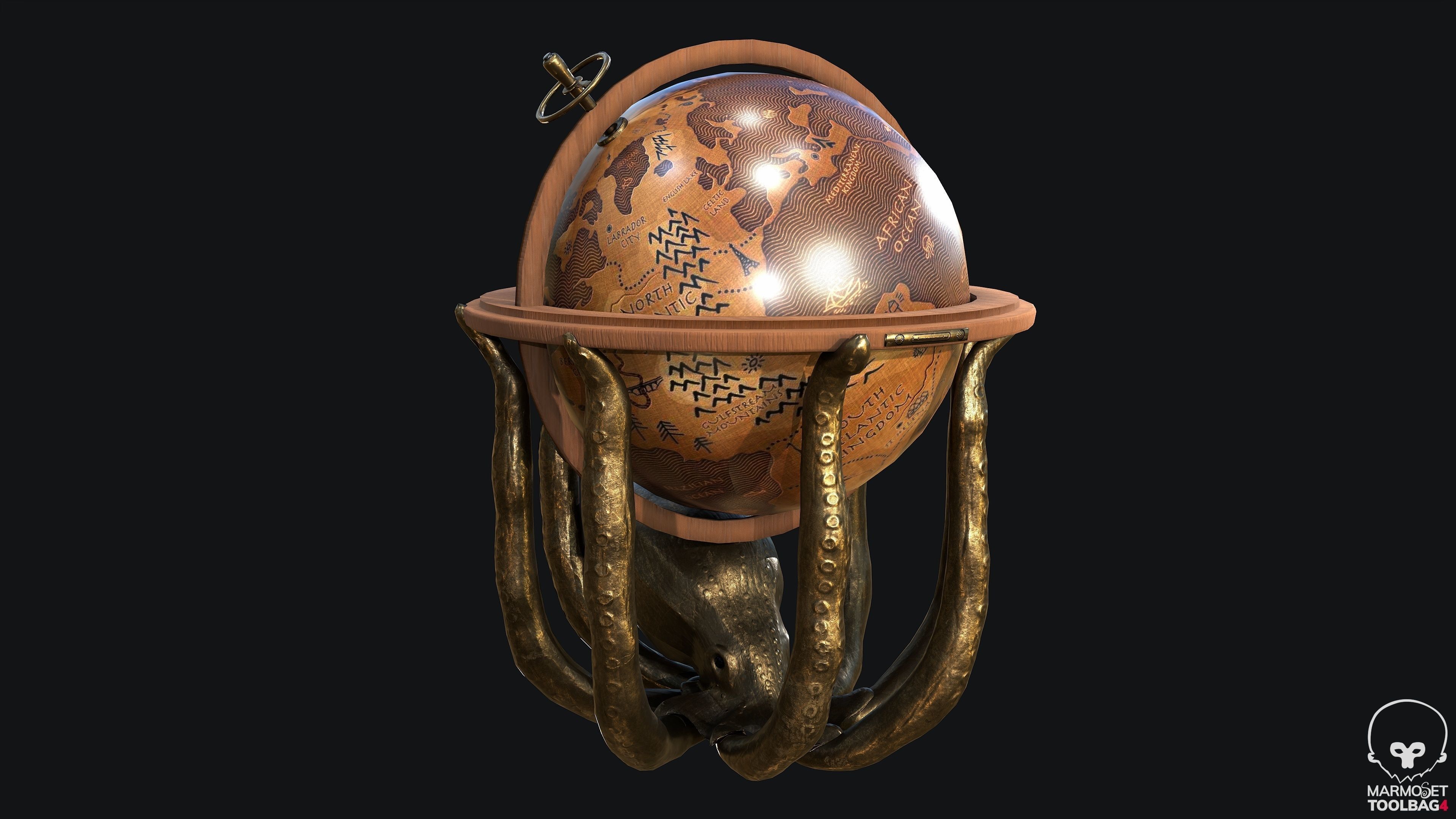 Standing Octopus Globe PBR  Game Ready Low-poly 3D model_3