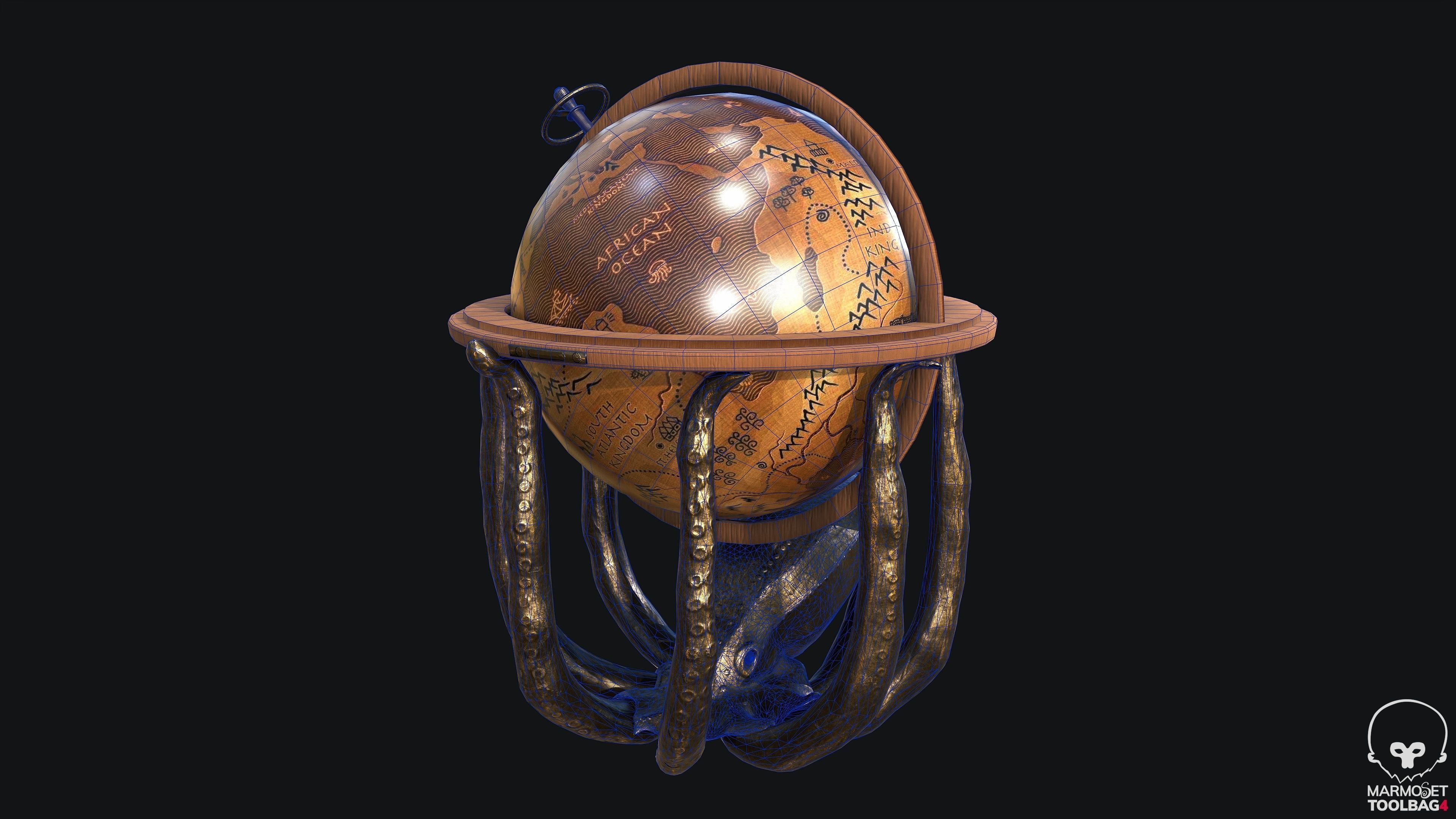Standing Octopus Globe PBR  Game Ready Low-poly 3D model_2