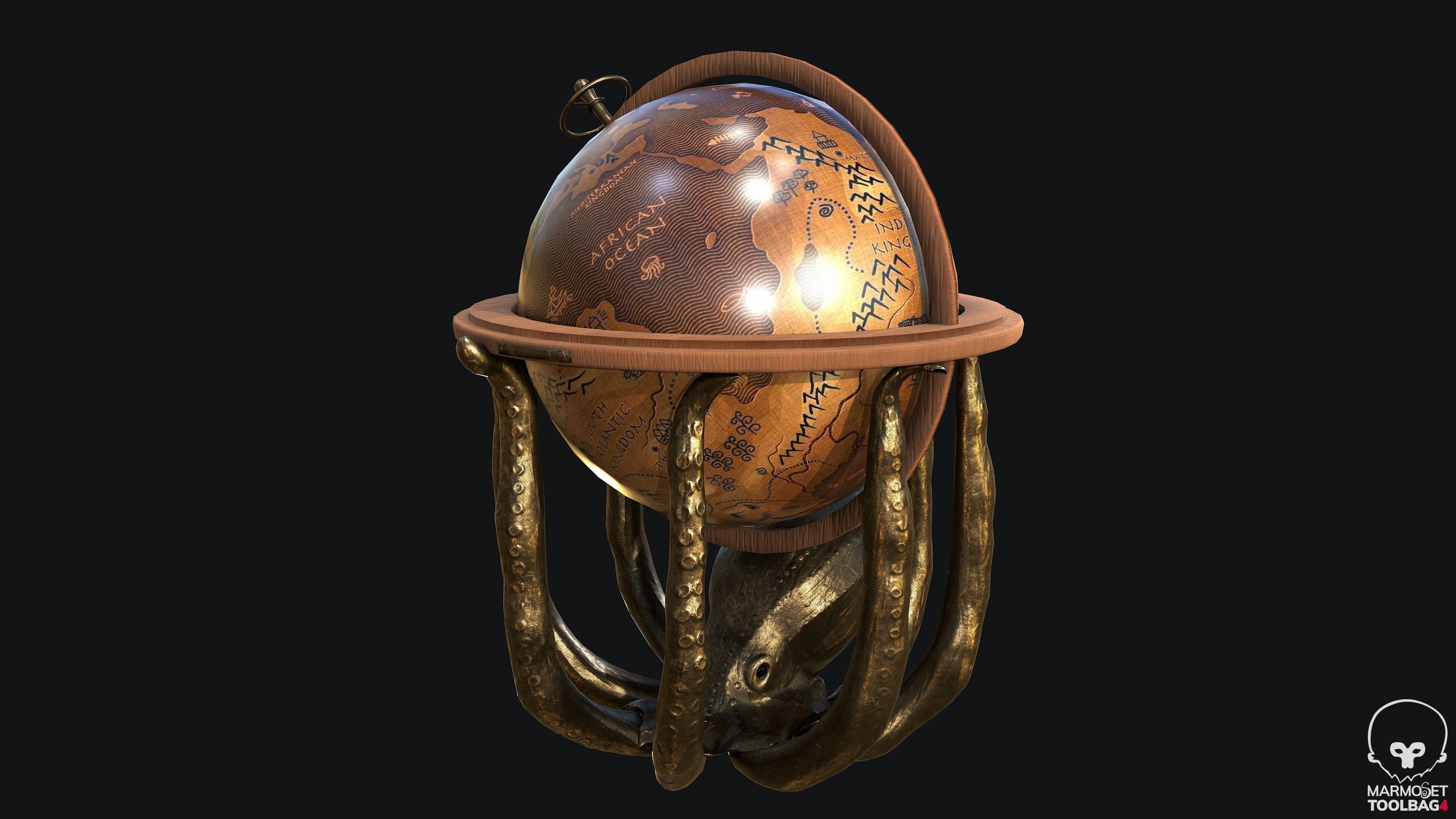 Standing Octopus Globe PBR  Game Ready Low-poly 3D model_1