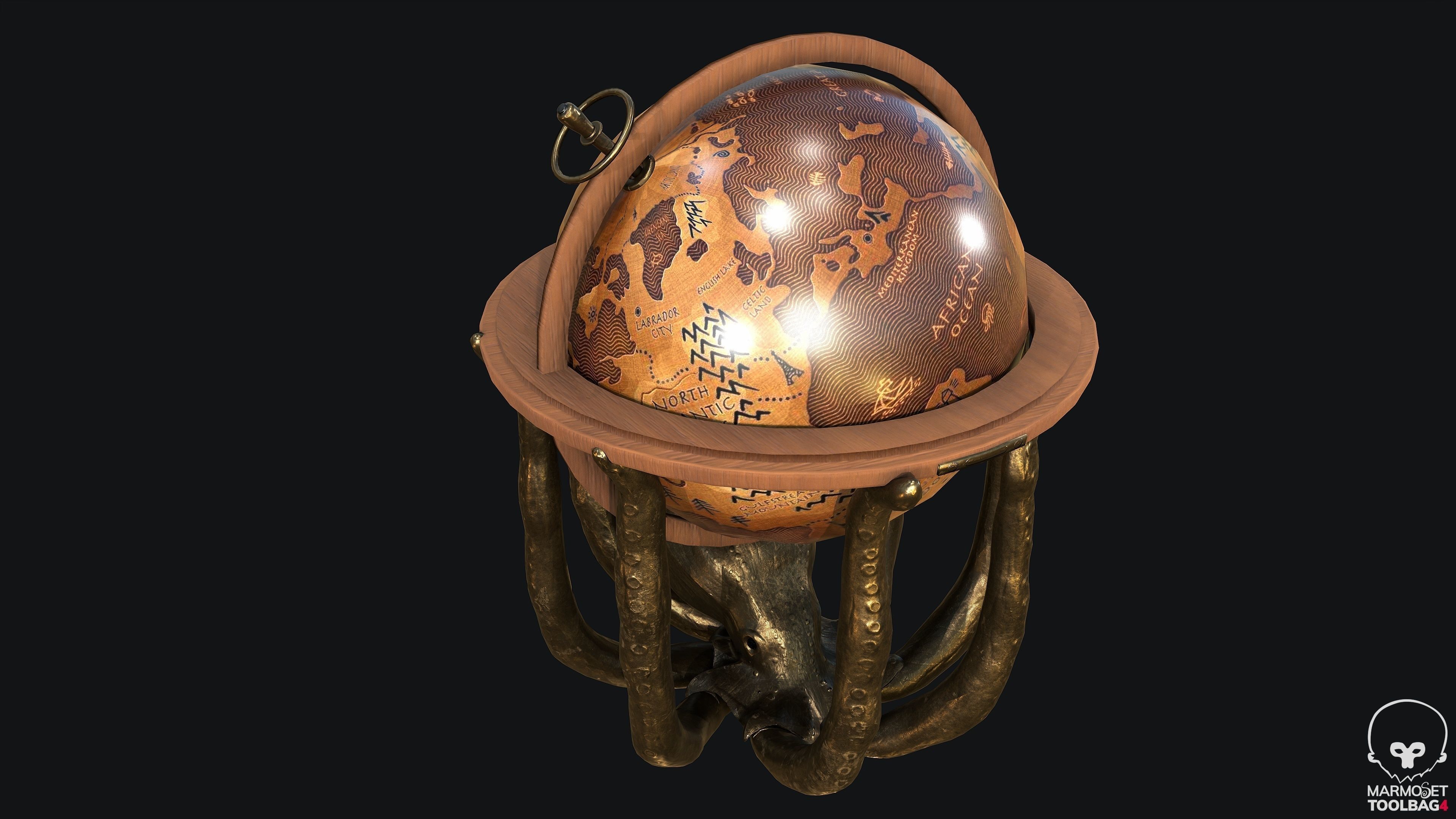 Standing Octopus Globe PBR  Game Ready Low-poly 3D model_4