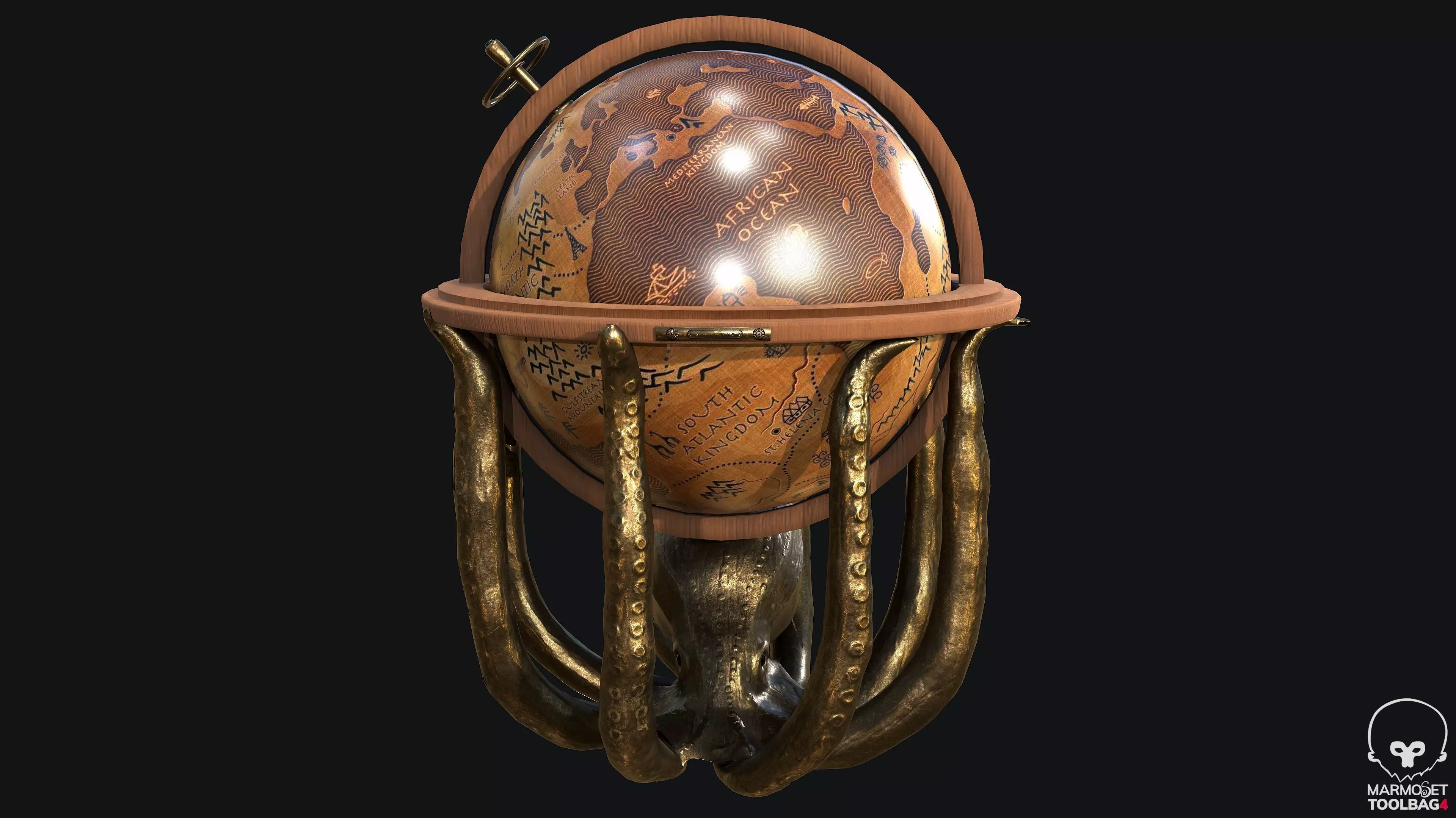 Standing Octopus Globe PBR  Game Ready Low-poly 3D model_0