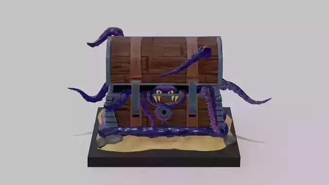 3D Fantasy Octopus Monster Treasure Chest Stylized 3D Game Ready
