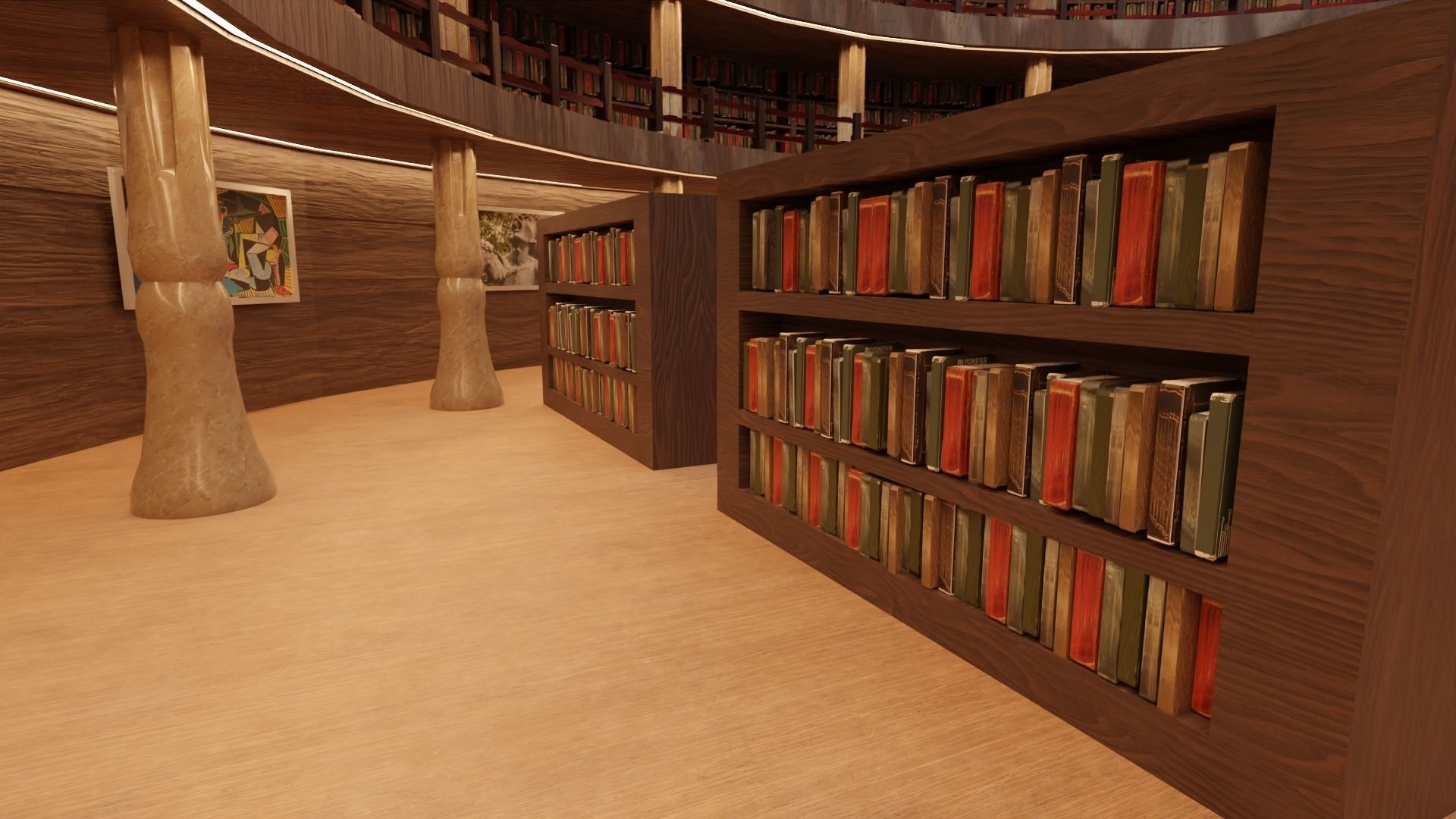 Library inside of with bookshelves and globe 3D model_5