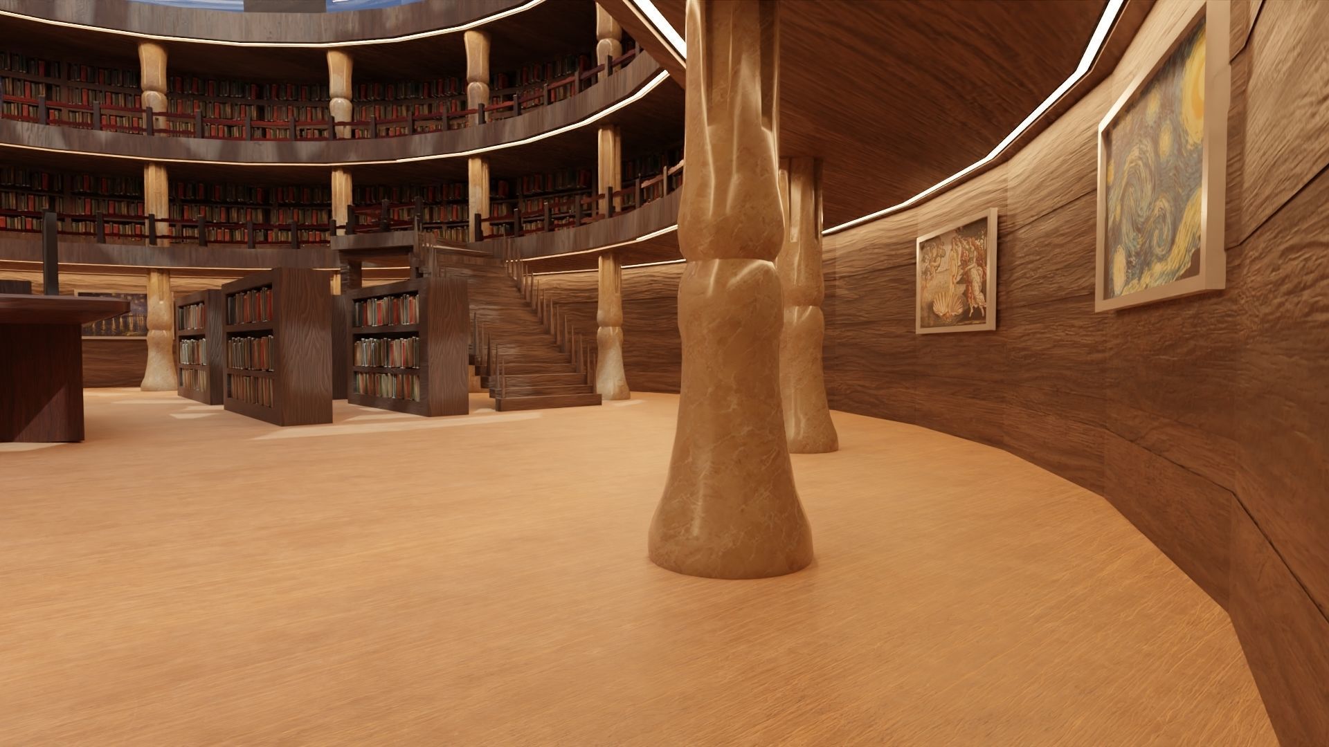 Library inside of with bookshelves and globe 3D model_2