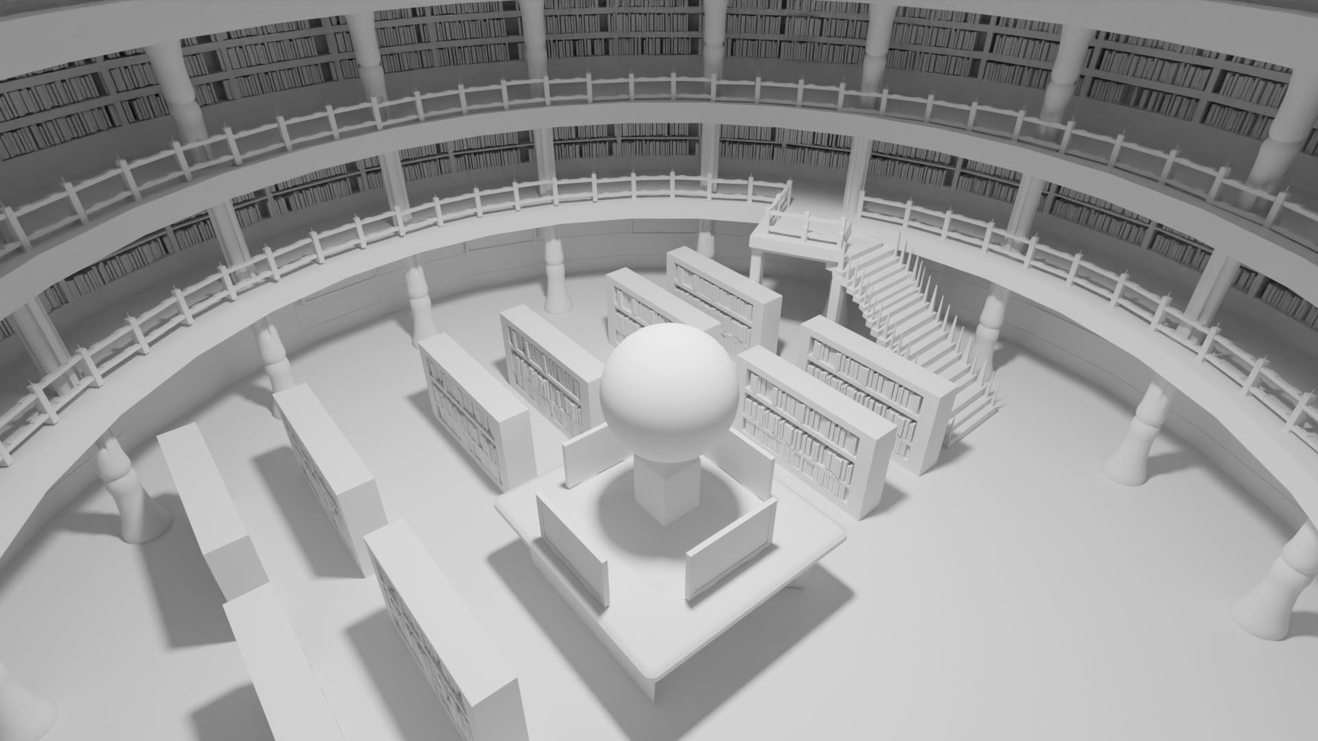 Library inside of with bookshelves and globe 3D model_10