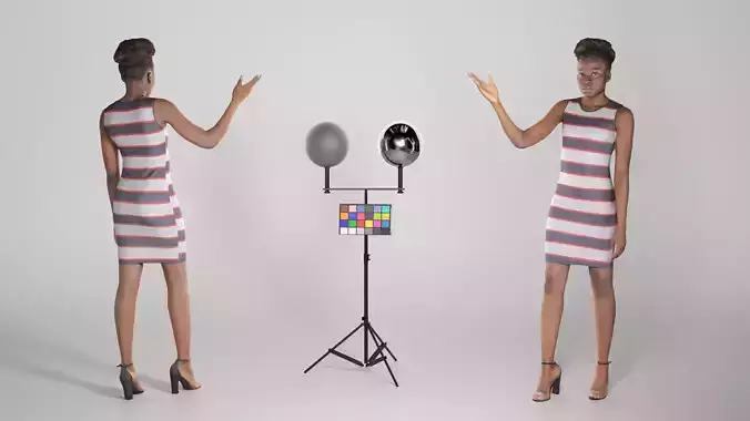 Pretty woman in striped dress 276 Low-poly 3D model