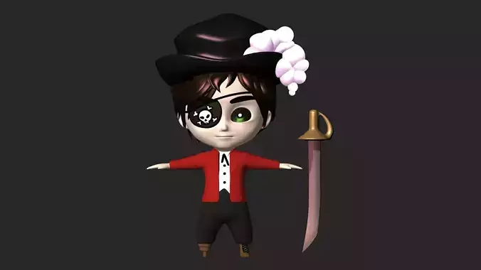 Chibi Cartoon Pirate Character model Low-poly 3D model