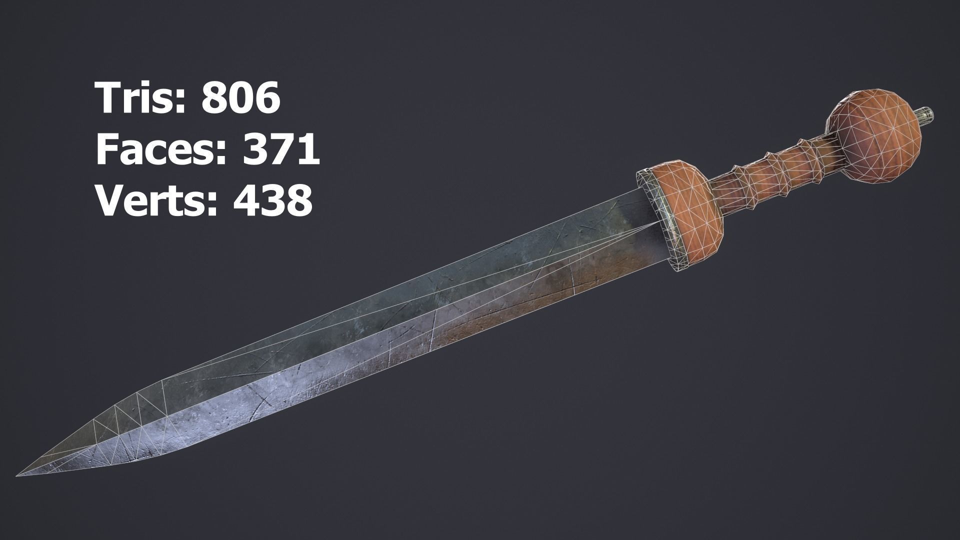 Gladius sword with wooden handle Low-poly 3D model_5