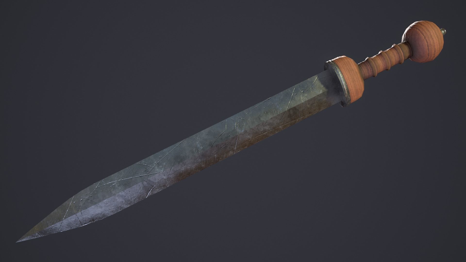 Gladius sword with wooden handle Low-poly 3D model_1