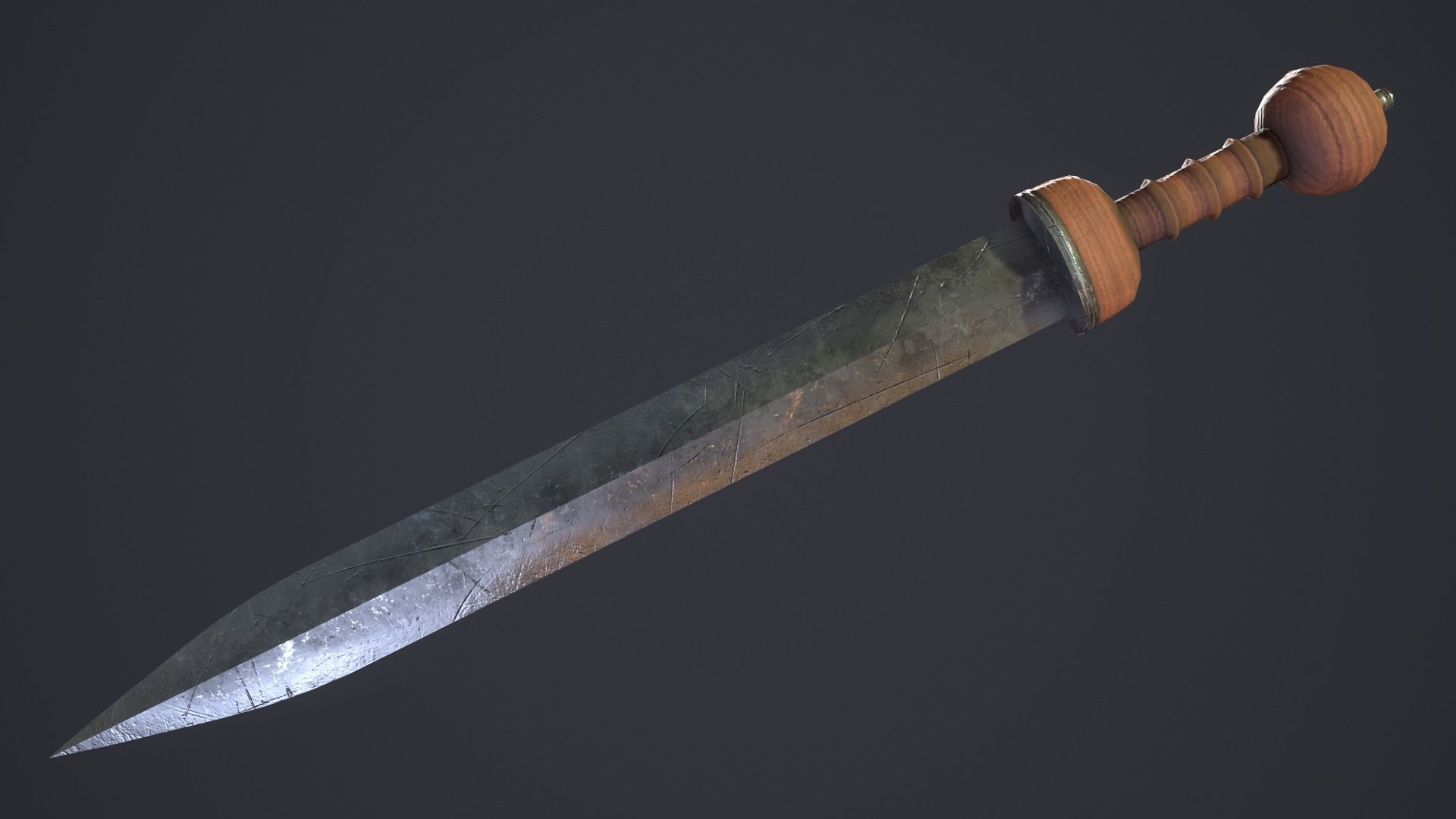 Gladius sword with wooden handle Low-poly 3D model_2