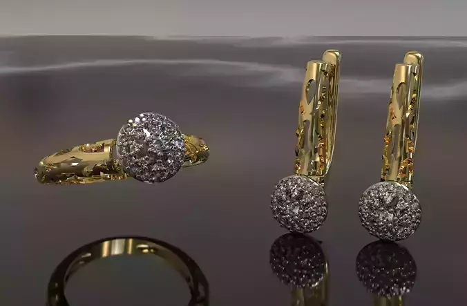 Gem set gold and diamond ring 3D print model