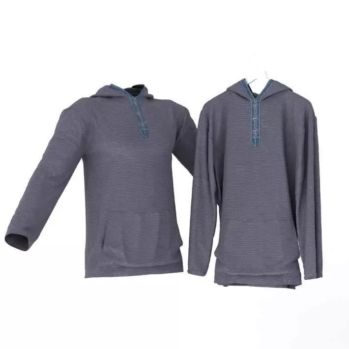 Pullover Hooded Blouse Blue 3D model_0