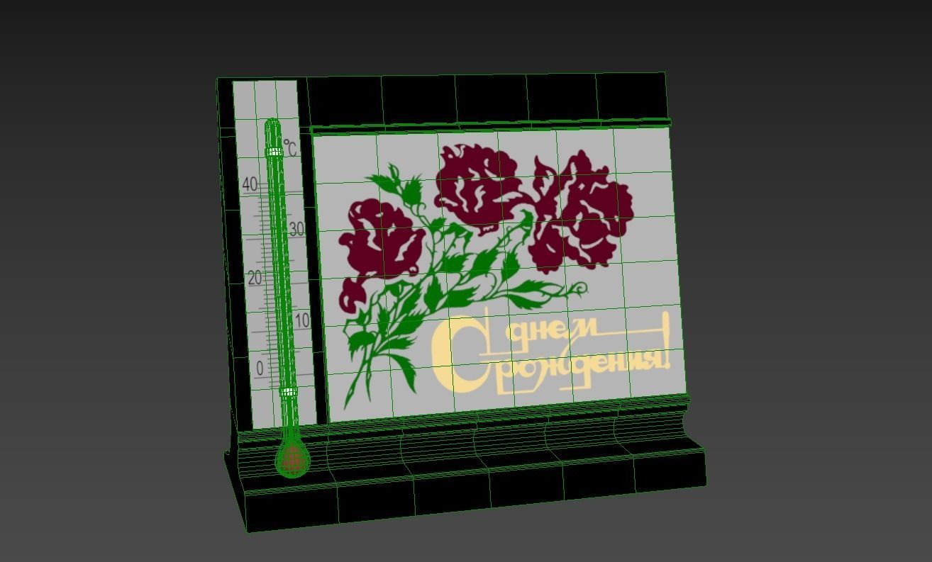 Old table thermometer  Low-poly 3D model_6