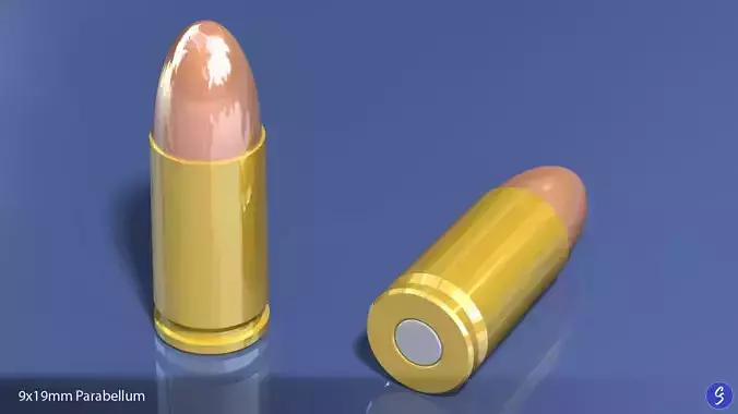 9x19mm Parabellum Cartridge Free 3D model