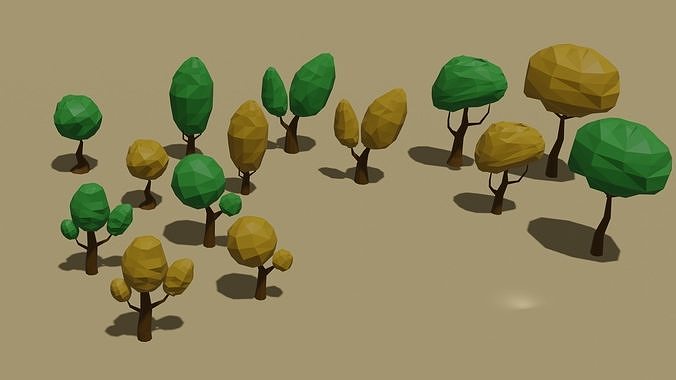 Trees pack 3D Low-poly  asset 3D print model