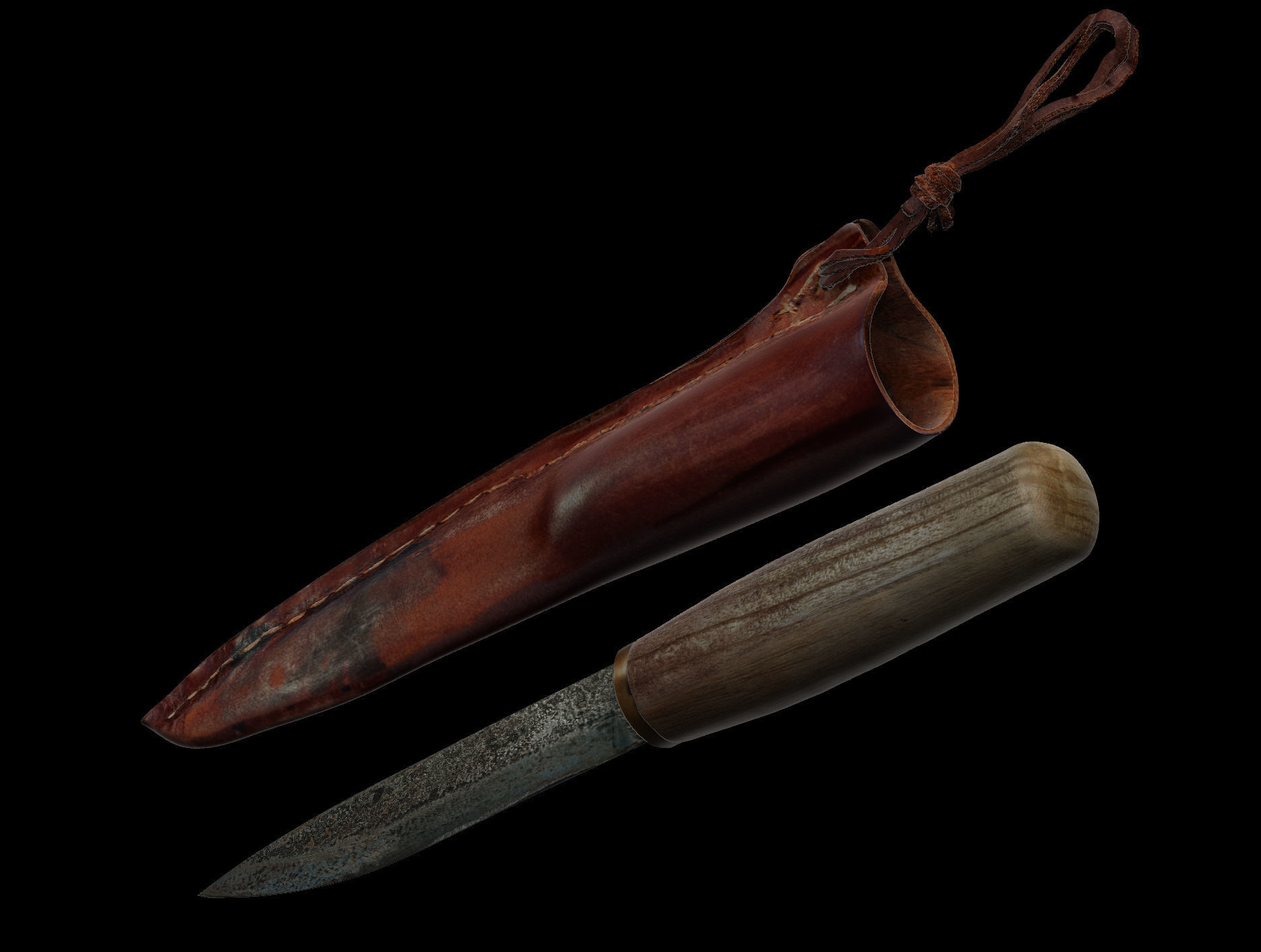 Knife and sheath midieval 3D scan Low-poly 3D model_1