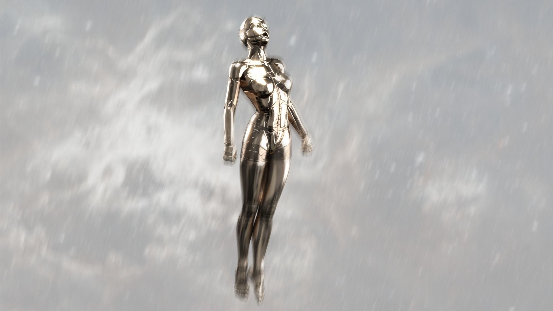 Rigged SILVER DROID Female 3D model_2