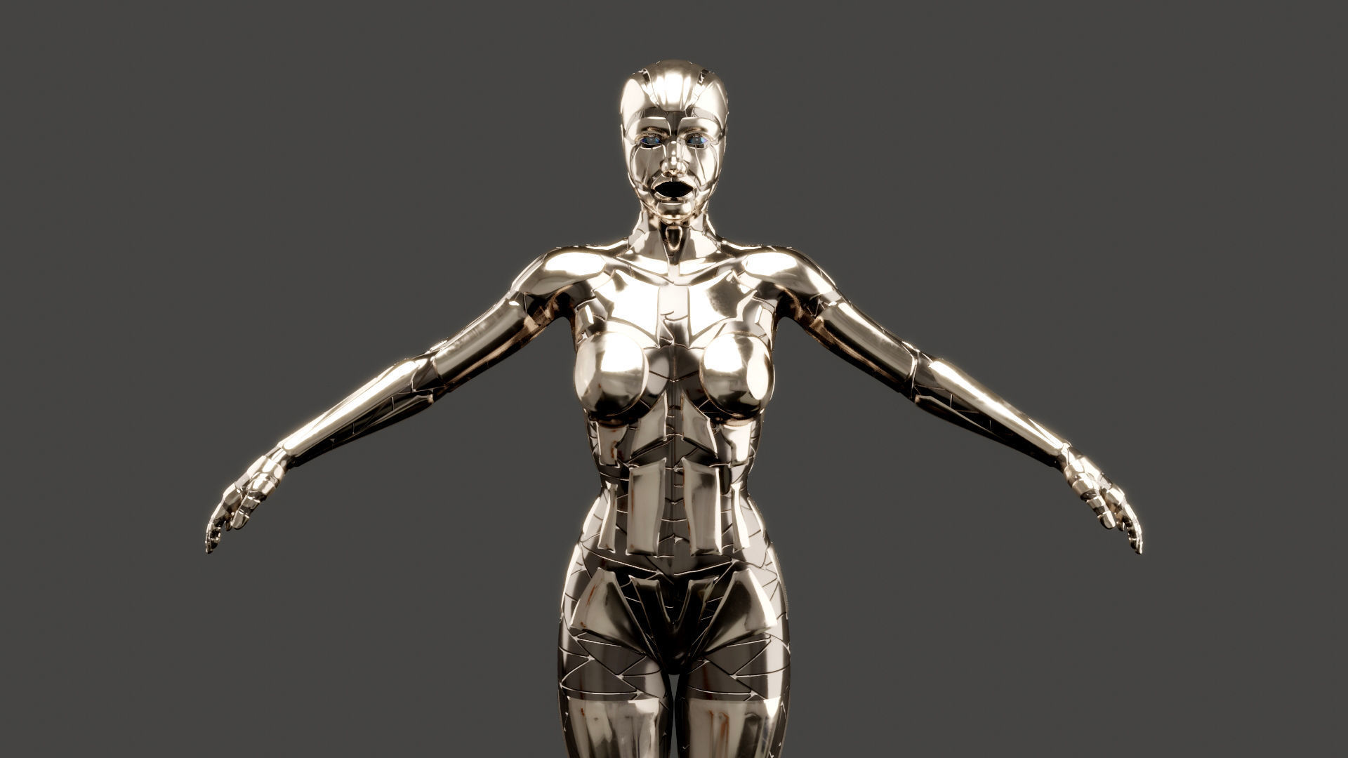 Rigged SILVER DROID Female 3D model_5
