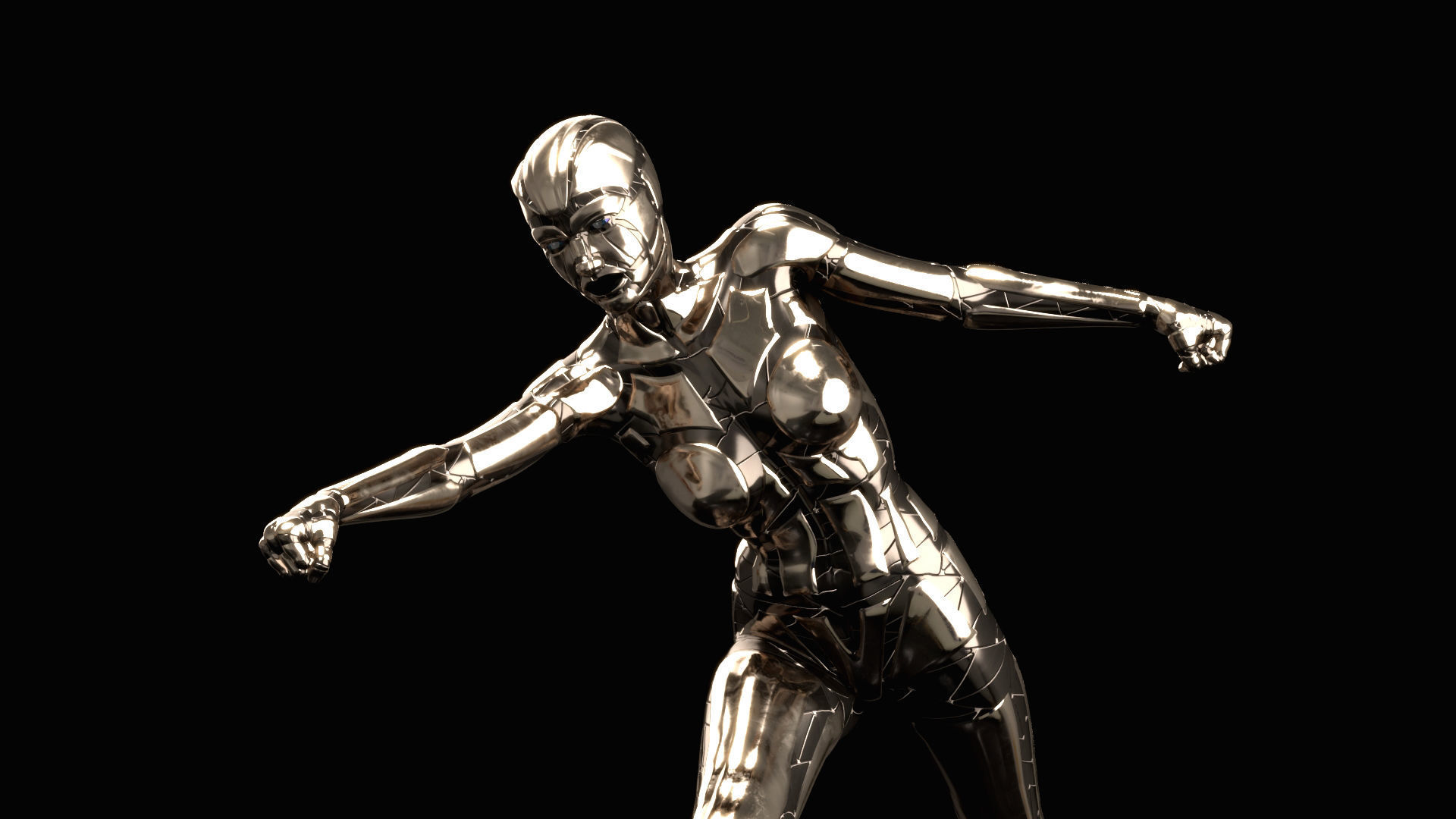 Rigged SILVER DROID Female 3D model_1
