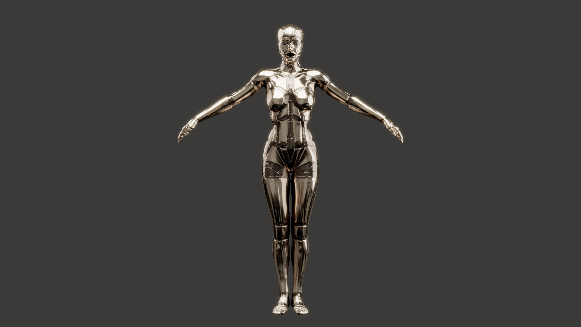 Rigged SILVER DROID Female 3D model_4