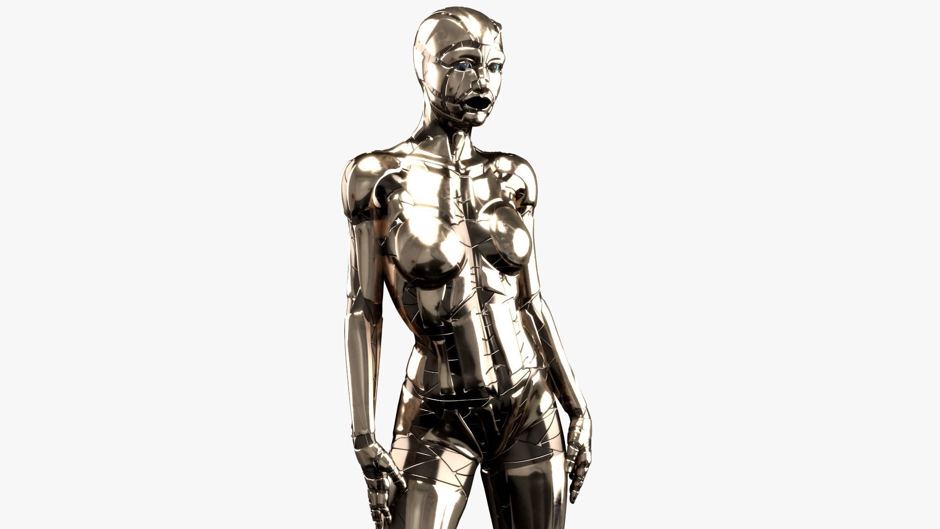 Rigged SILVER DROID Female 3D model_3