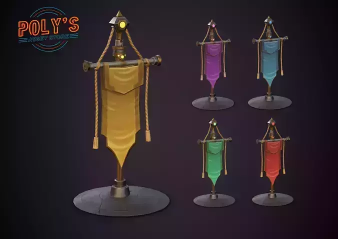 War Banner Flag Pack- Stylized Low Poly Low-poly 3D model