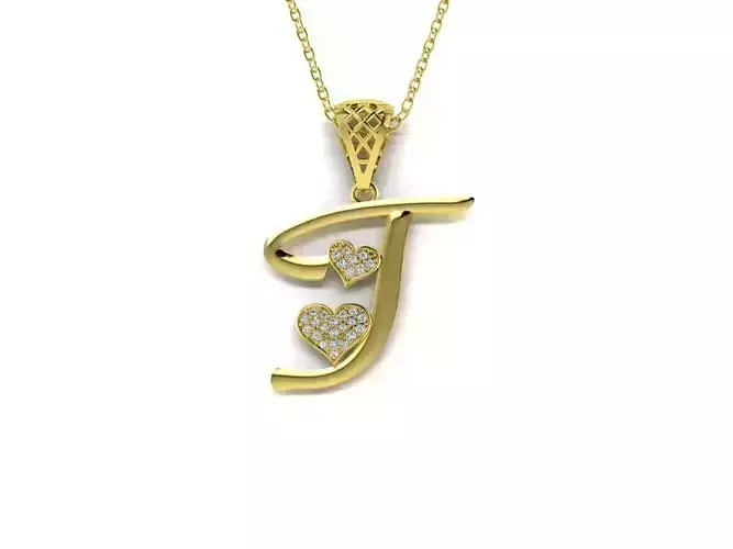 Diamond Alphabet Pendant Heart Letter J