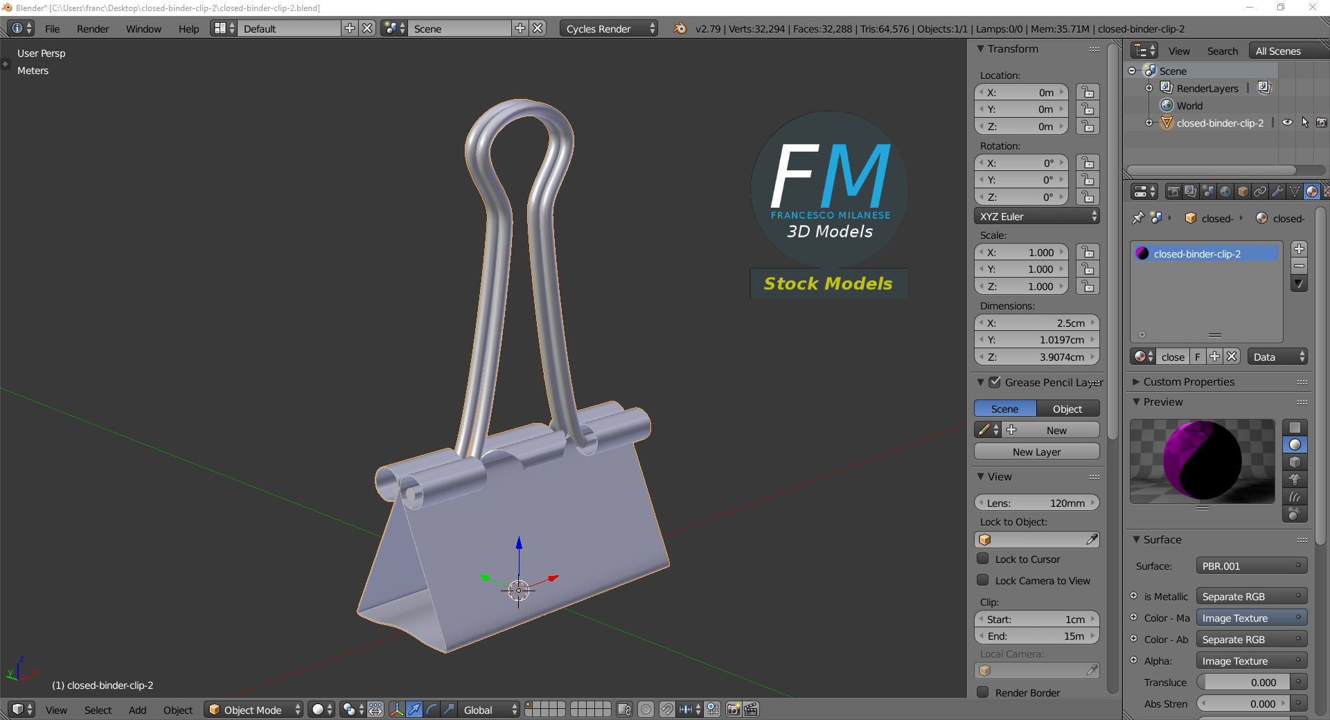 Closed binder clip 2 3D model_9