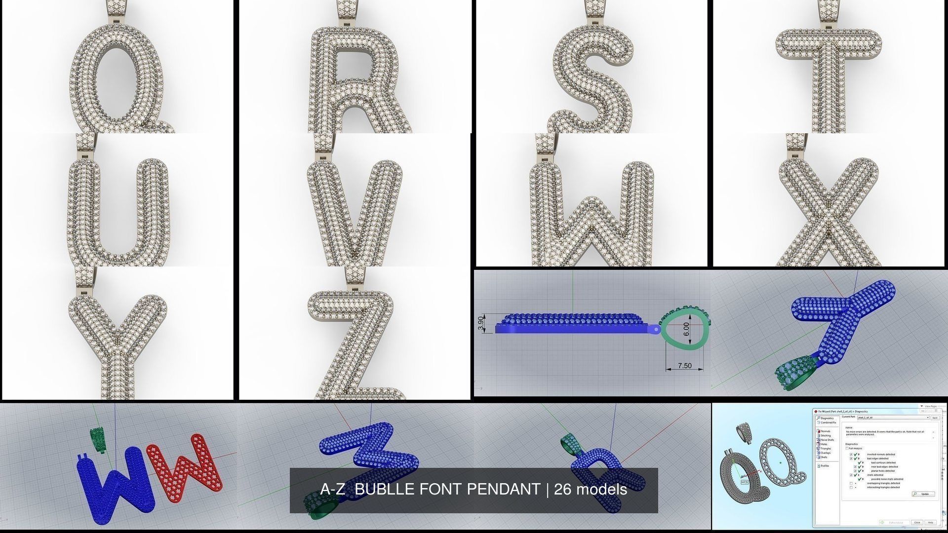  A-Z  BUBLLE FONT PENDANT 3D Model Collection_2