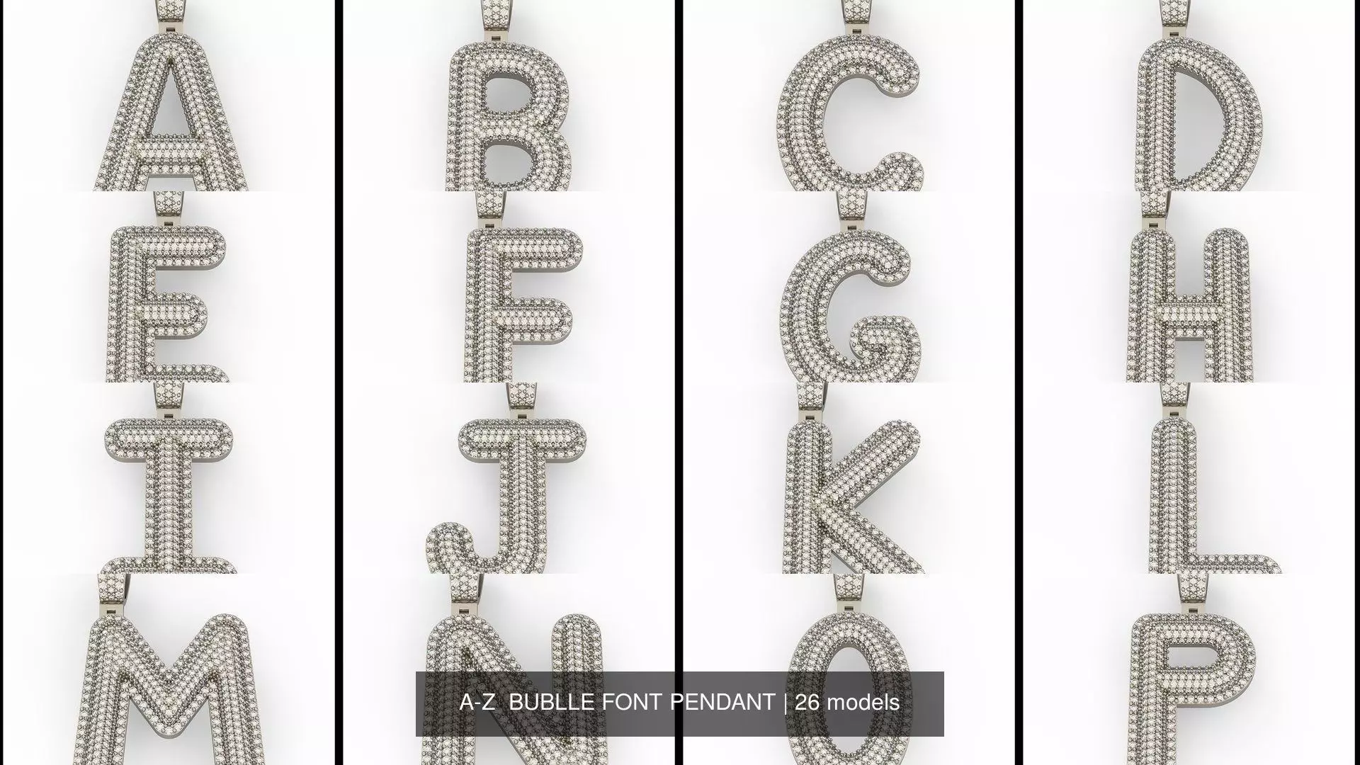  A-Z  BUBLLE FONT PENDANT 3D Model Collection_0