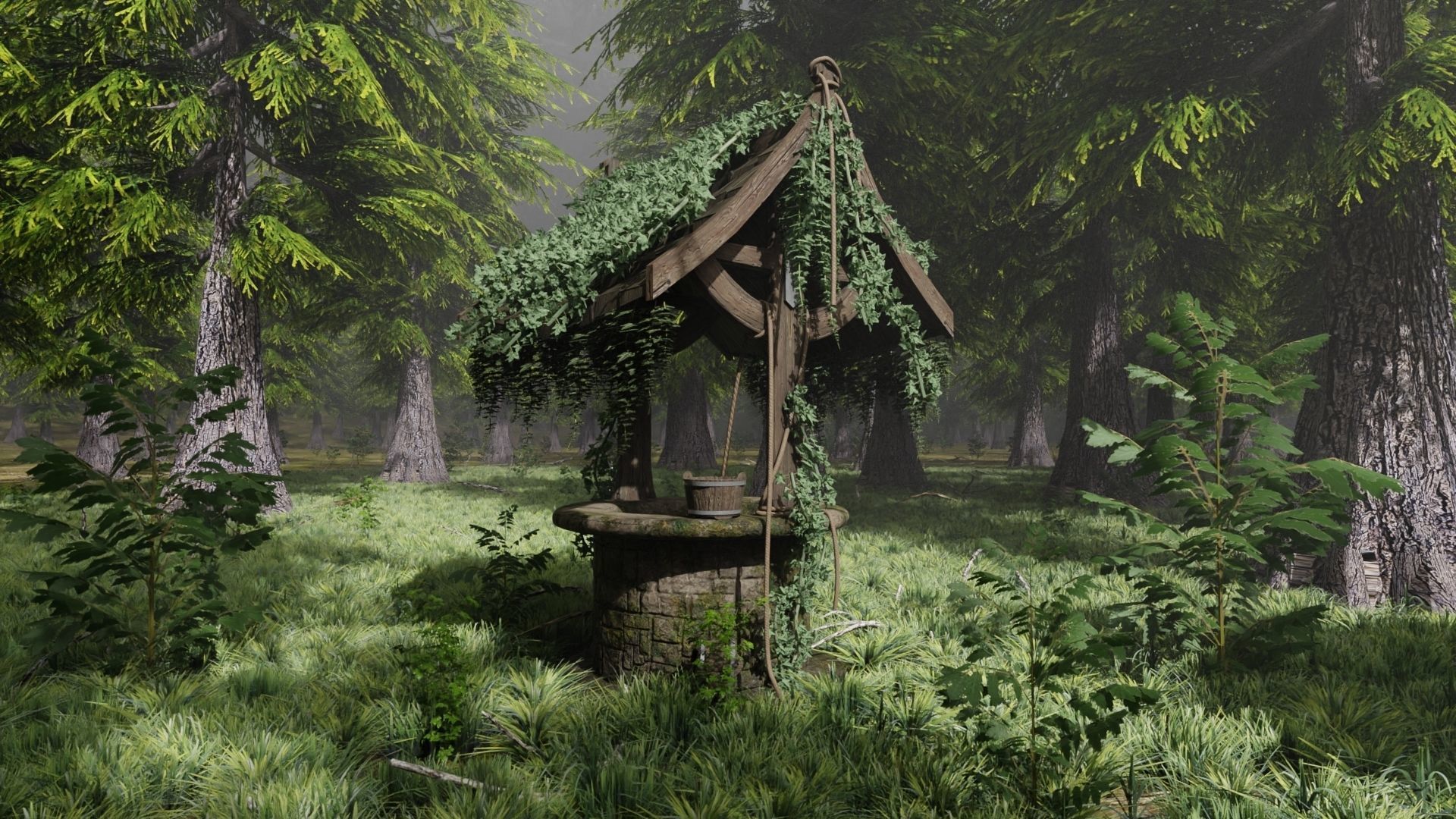 Abandoned Shack in Forest Scene 3D model_3