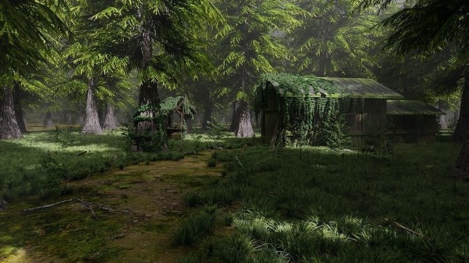 Abandoned Shack in Forest Scene 3D model 6