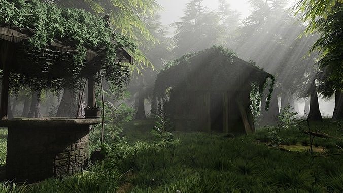 Abandoned Shack in Forest Scene 3D model 5