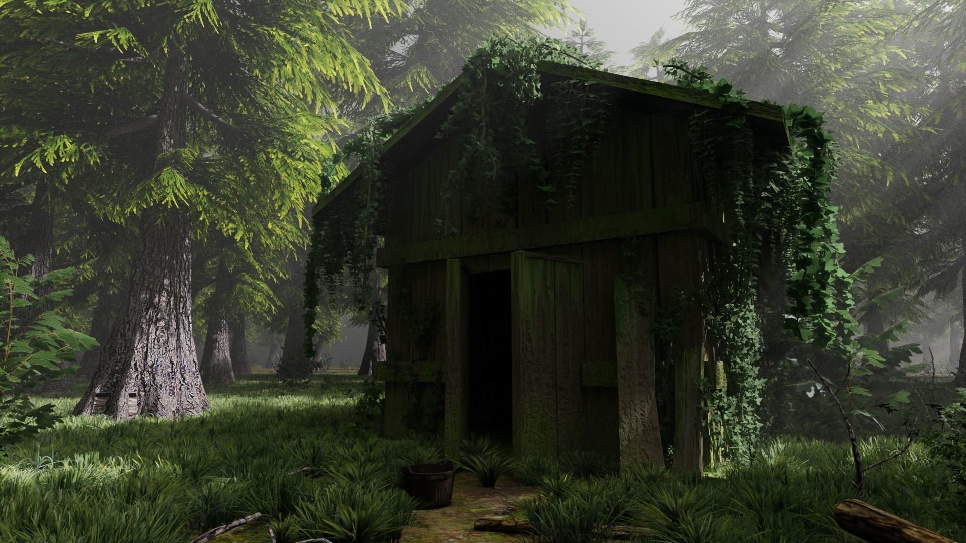 Abandoned Shack in Forest Scene 3D model_2
