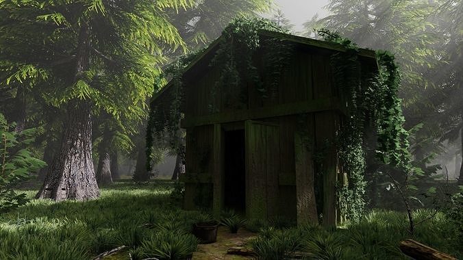 Abandoned Shack in Forest Scene 3D model 3