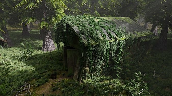 Abandoned Shack in Forest Scene 3D model 2