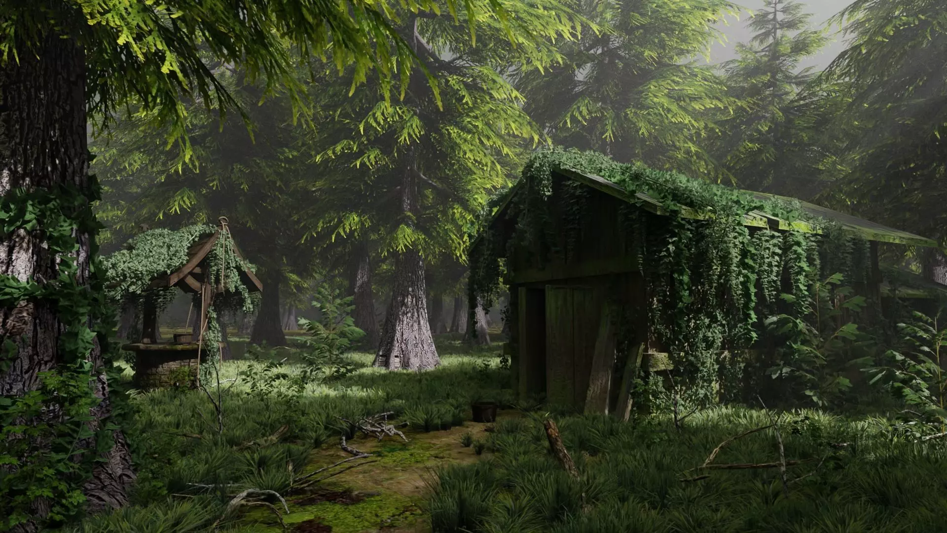 Abandoned Shack in Forest Scene 3D model_0