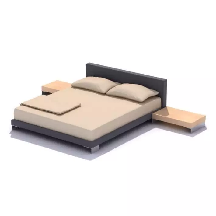 Simple Bed With Pillows And Two Nightstands 3D model_0