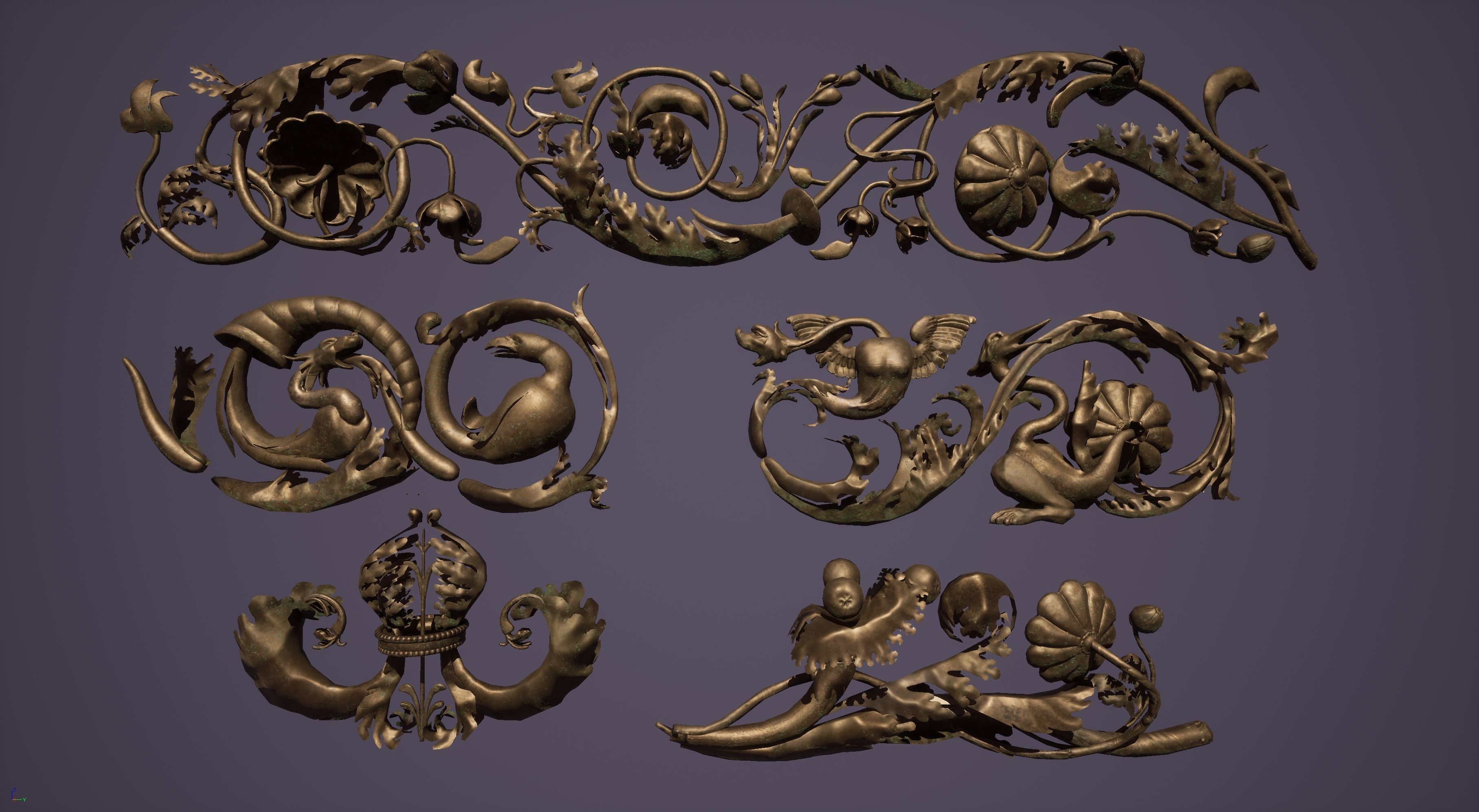 Grotesque edge decor kit bash set  Low-poly 3D model_1