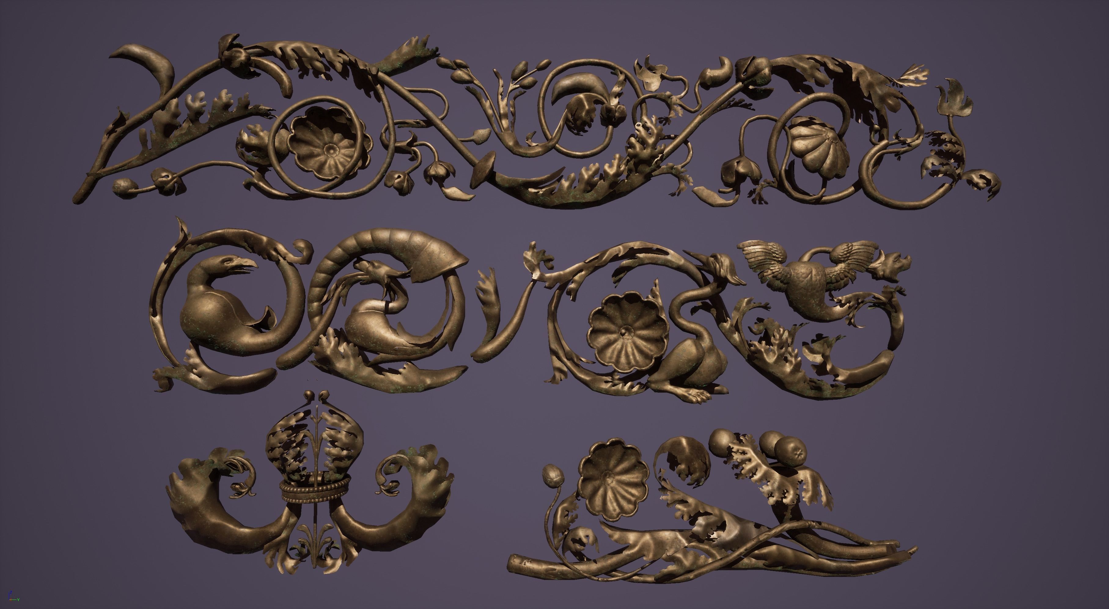 Grotesque edge decor kit bash set  Low-poly 3D model_2