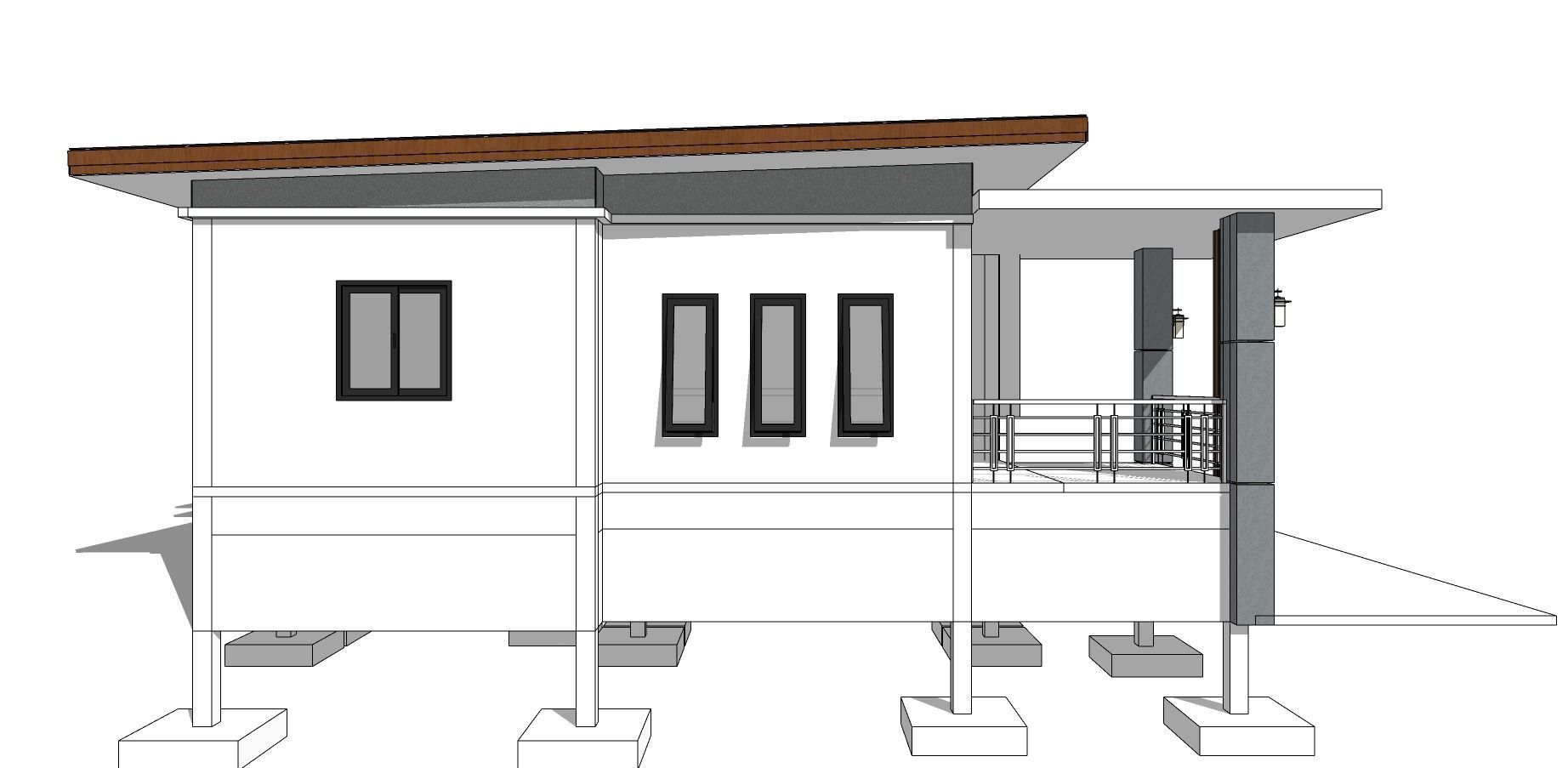 Modern House T1 3D model_3
