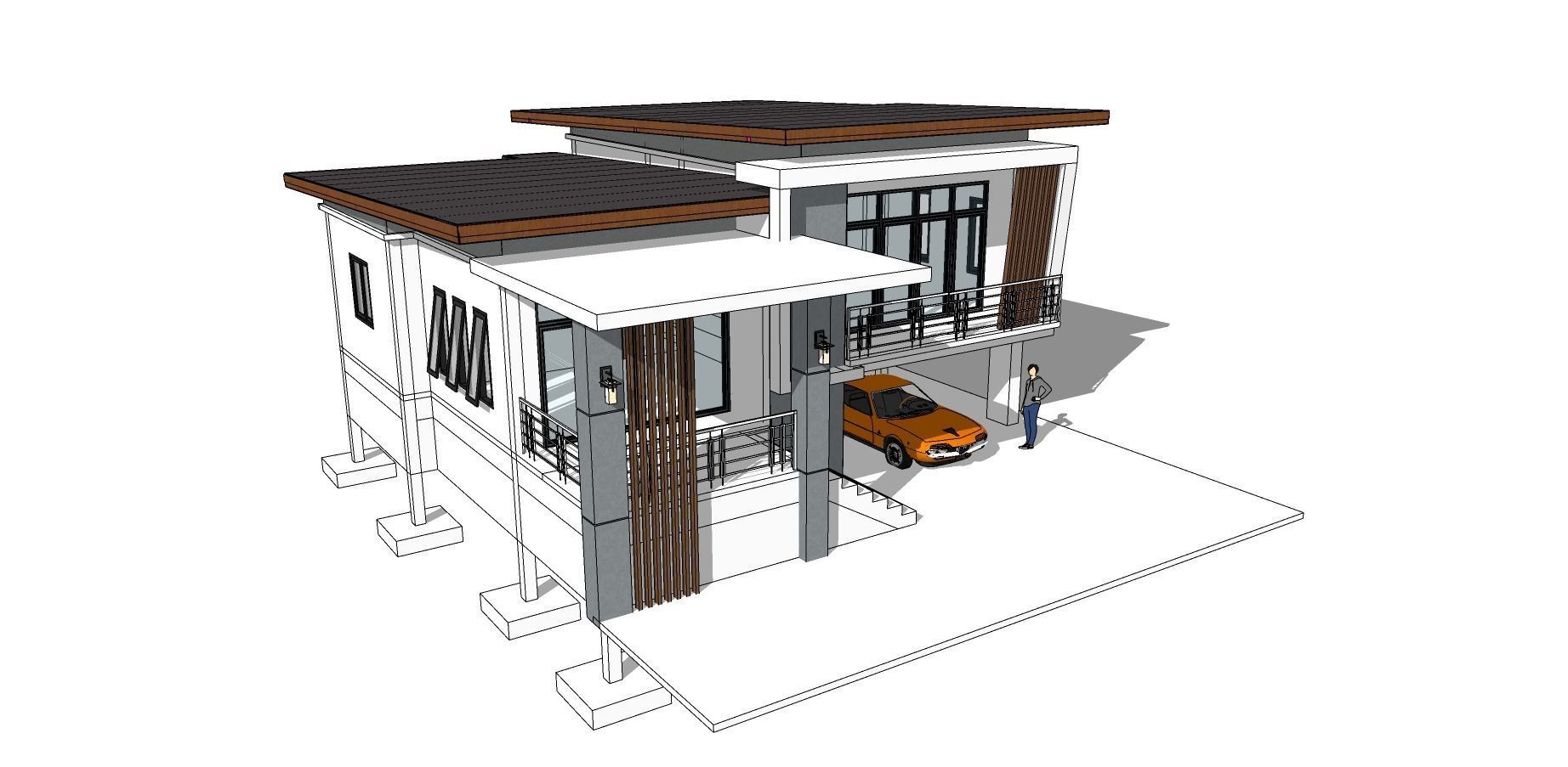 Modern House T1 3D model_4