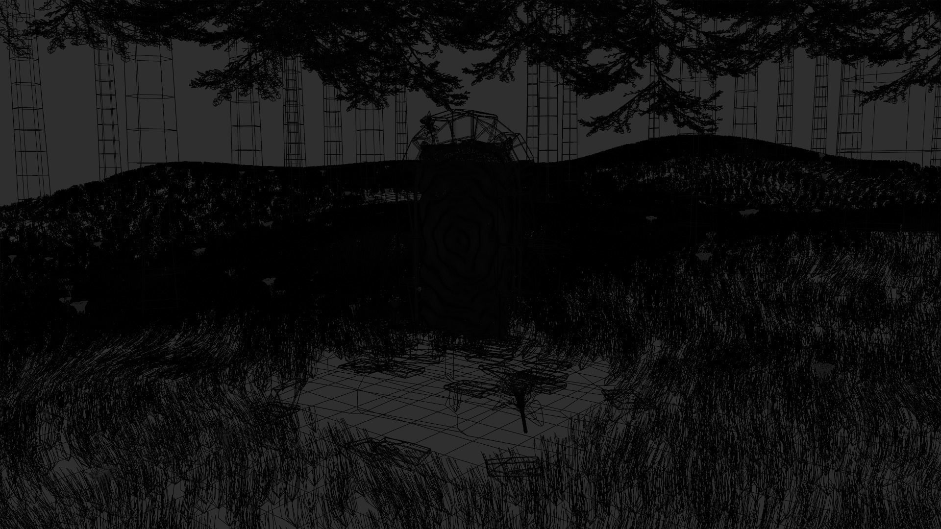 portal tombstone in middle of grassy field Low-poly 3D model_14